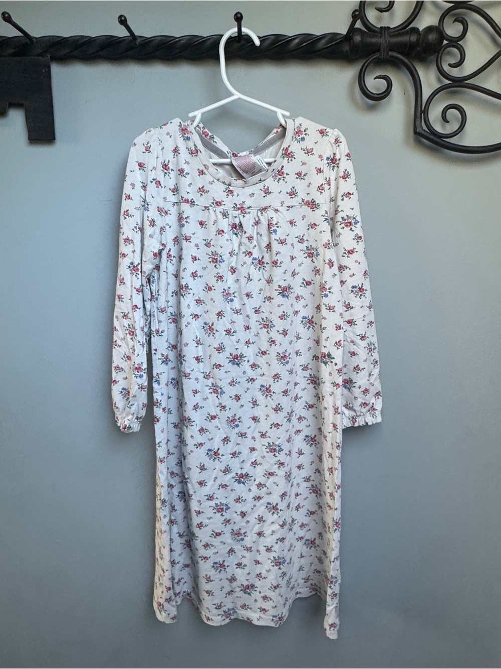Mini Boden 6-7 Floral Long Sleeve Nightgown - Pink & White